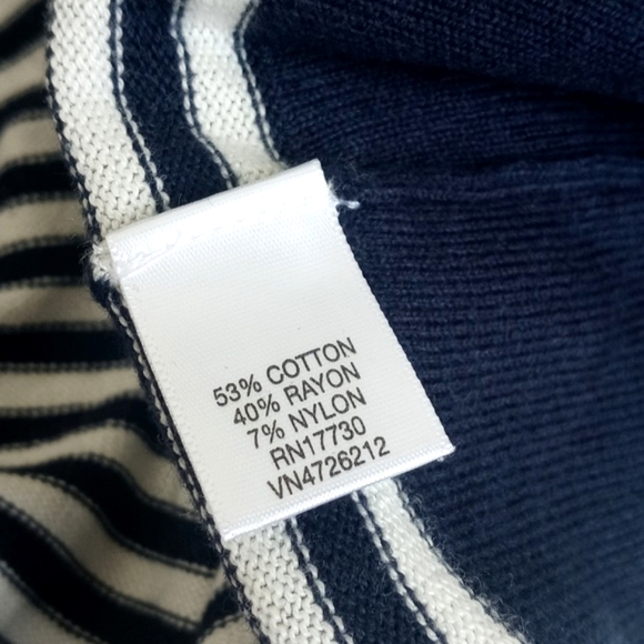 Merona Navy Blue White Stripe Rayon Blend 3/4 Sleeve Button Up Cardigan XS - Picture 9 of 16